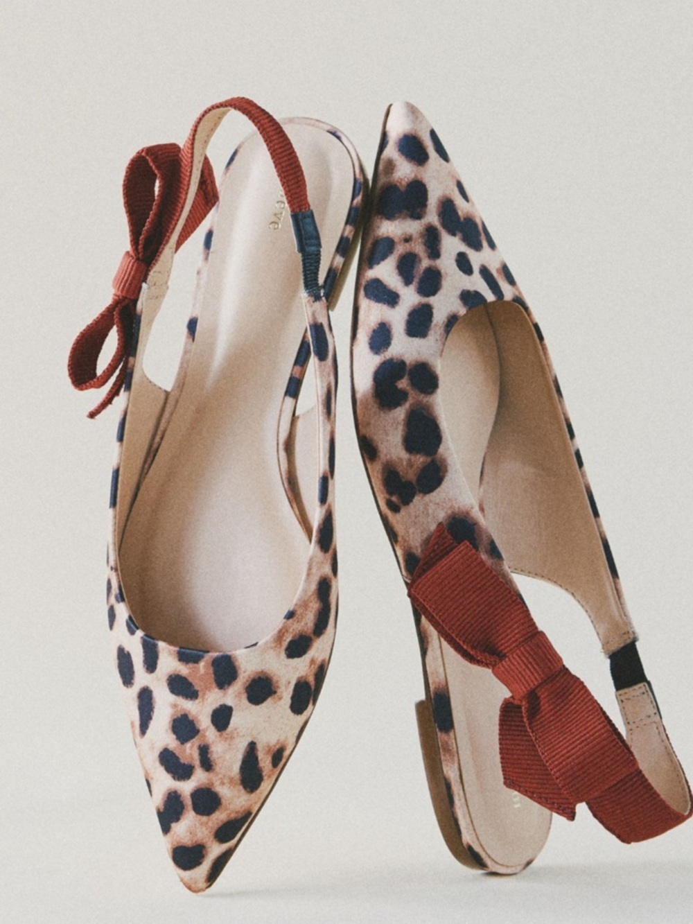 Anthropologie Maeve Red Side-Bow Slingback Flats in Animal Leopard Satin